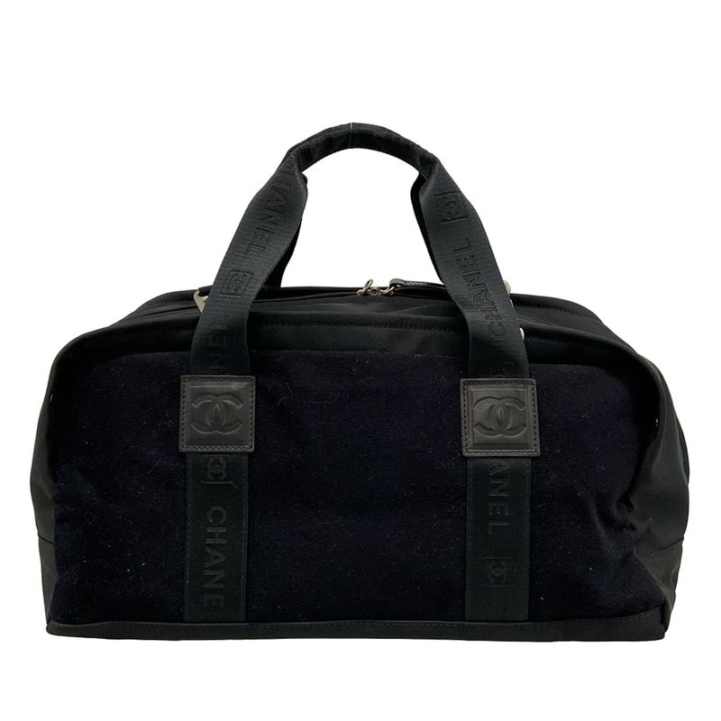 Chanel Handbag Sport Line Black Silver Hardware Cotton