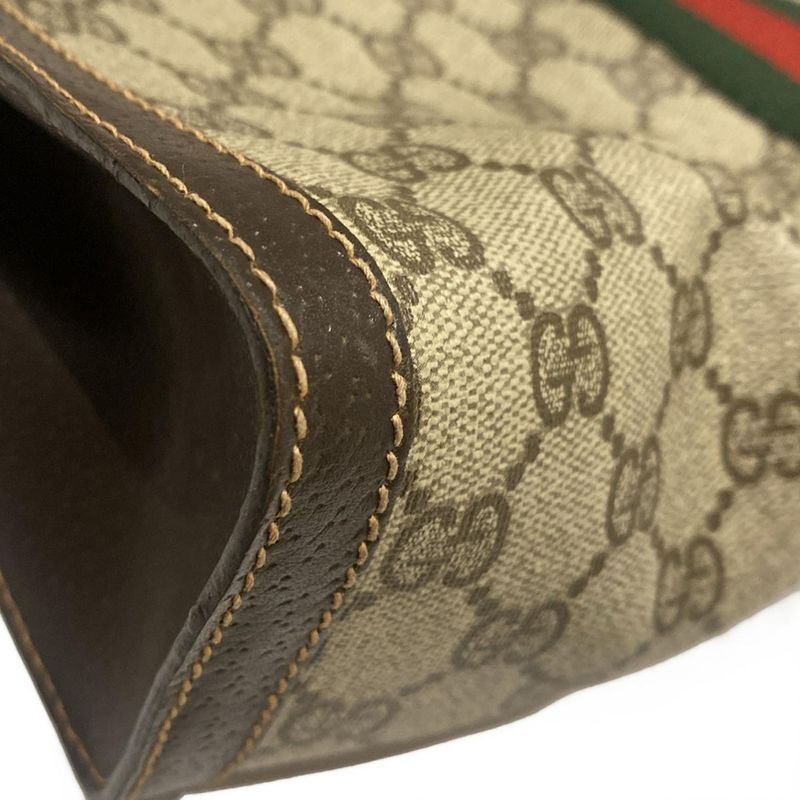 Gucci Parfums Clutch Bag GG Pattern Sherry Dark Brown Ivory And Multi Leather