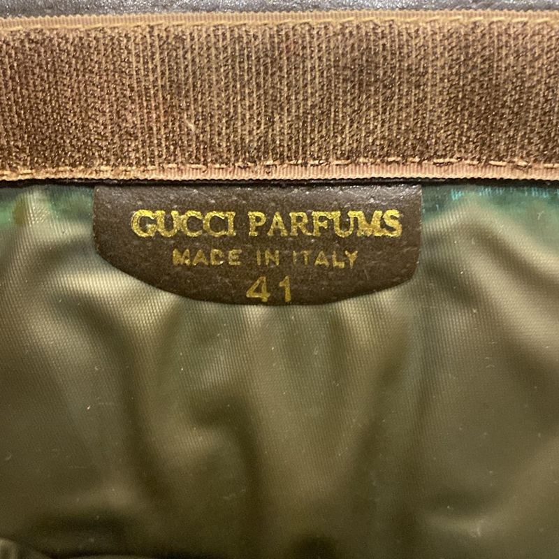 Gucci Parfums Clutch Bag GG Pattern Sherry Dark Brown Ivory And Multi Leather