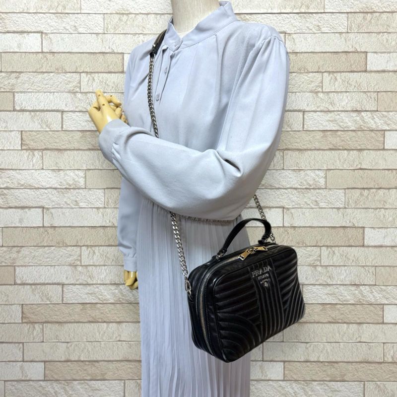 Prada Diagram Shoulder Bag Leather 1bh119 Black Ladies Prada Preowned Prada