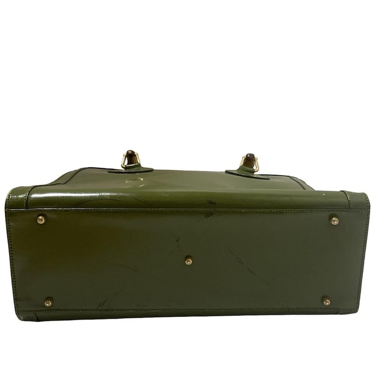 Gucci Tote Bag Bamboo 0028260 Dark Green And Light Brown Leather