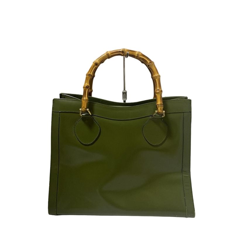 Gucci Tote Bag Bamboo 0028260 Dark Green And Light Brown Leather