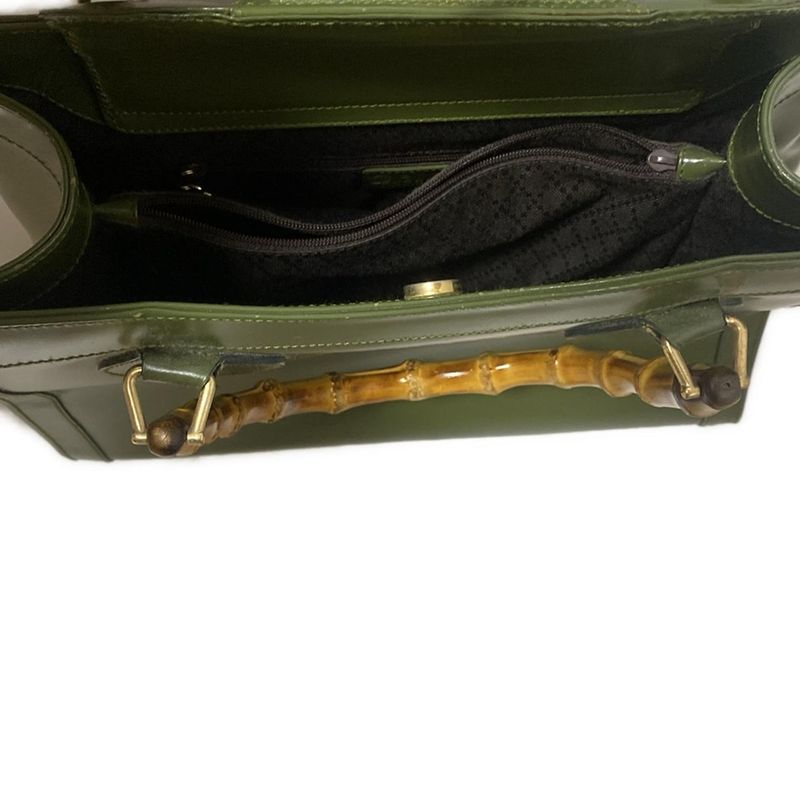 Gucci Tote Bag Bamboo 0028260 Dark Green And Light Brown Leather