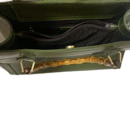 Gucci Tote Bag Bamboo 0028260 Dark Green And Light Brown Leather