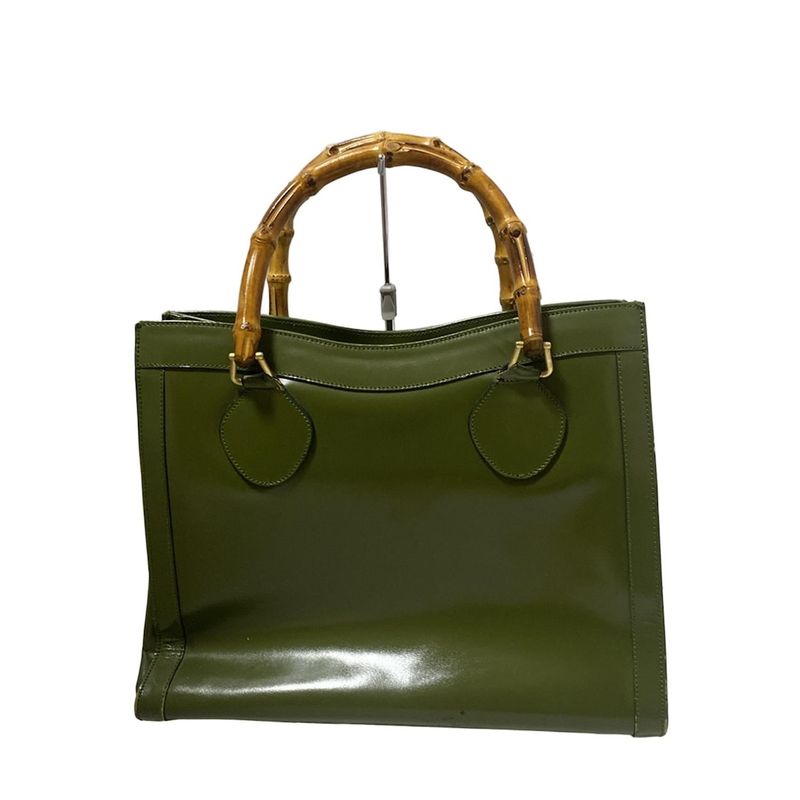 Gucci Tote Bag Bamboo 0028260 Dark Green And Light Brown Leather