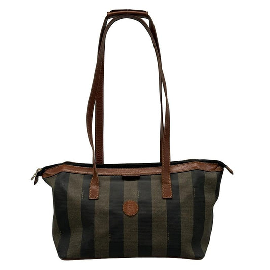 Fendi Shoulder Bag Pecan Brown And Dark Brown Stripe Leather