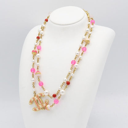 Chanel Necklace A24 Coco Mark Faux Pearl Color Stone Pink Accessory Box
