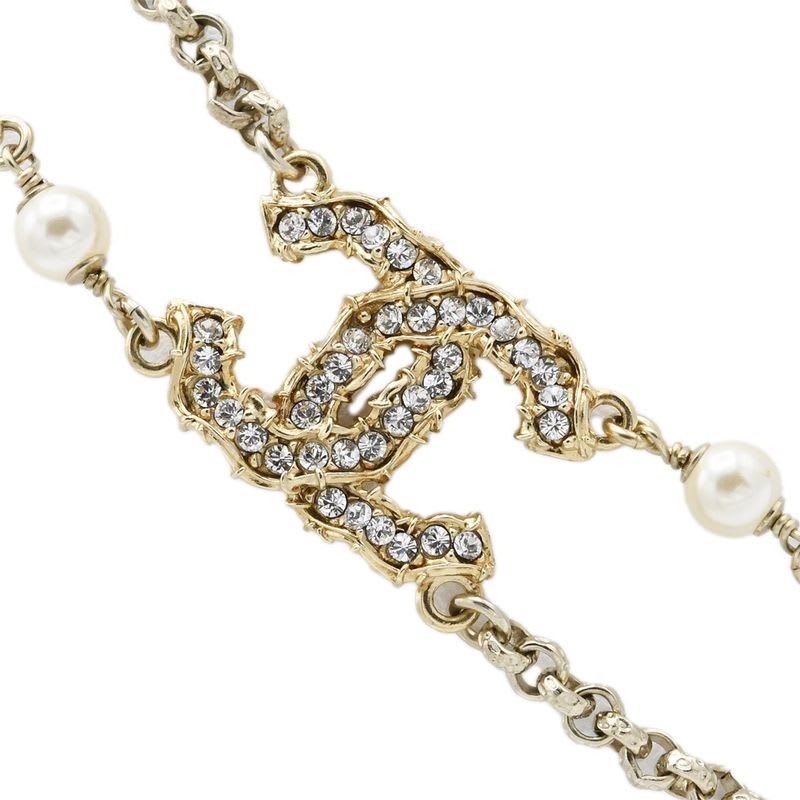 Chanel Double Necklace C20 Coco Mark Faux Pearl Rhinestone Women's Accessory