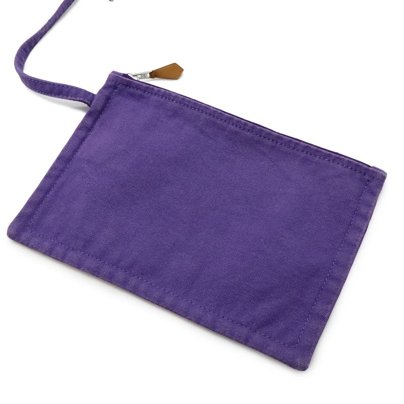Hermes Cannes MM Tote Handbag Striped Canvas Purple Ivory With Pouch