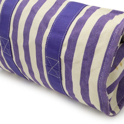Hermes Cannes MM Tote Handbag Striped Canvas Purple Ivory With Pouch
