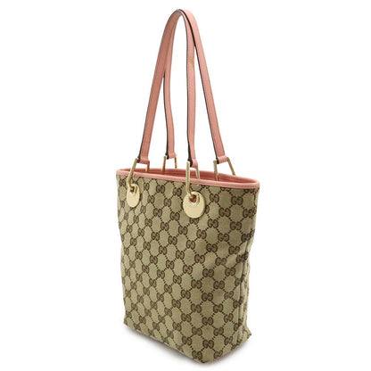 Gucci GG Canvas Tote Shoulder Bag Bucket Shape Leather Khaki Beige Pink Gold