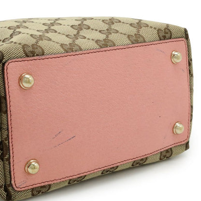 Gucci GG Canvas Tote Shoulder Bag Bucket Shape Leather Khaki Beige Pink Gold