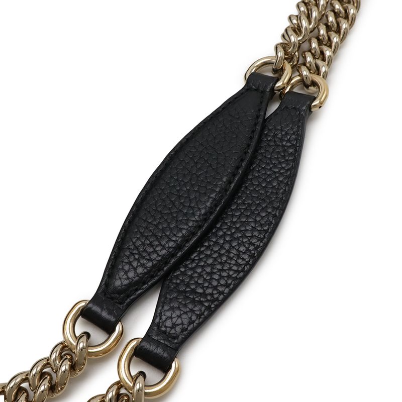 Gucci Soho Interlocking G Fringe Tote Bag Chain Shoulder Leather Black Gold