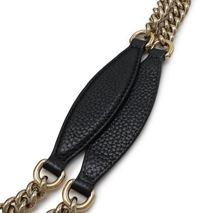 Gucci Soho Interlocking G Fringe Tote Bag Chain Shoulder Leather Black Gold