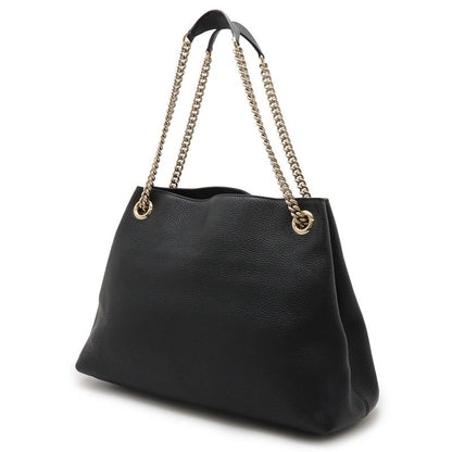 Gucci Soho Interlocking G Fringe Tote Bag Chain Shoulder Leather Black Gold