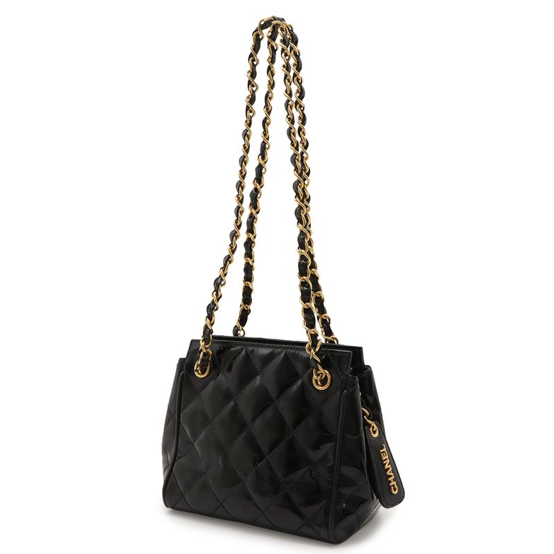 Chanel Matelasse Chain Bag Shoulder Bag Mini Bag Enamel Patent Leather Black
