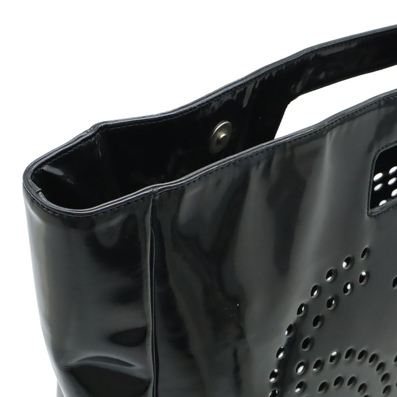 Chanel Triple Coco Perforated Coco Mark Tote Handbag Enamel Patent Leather