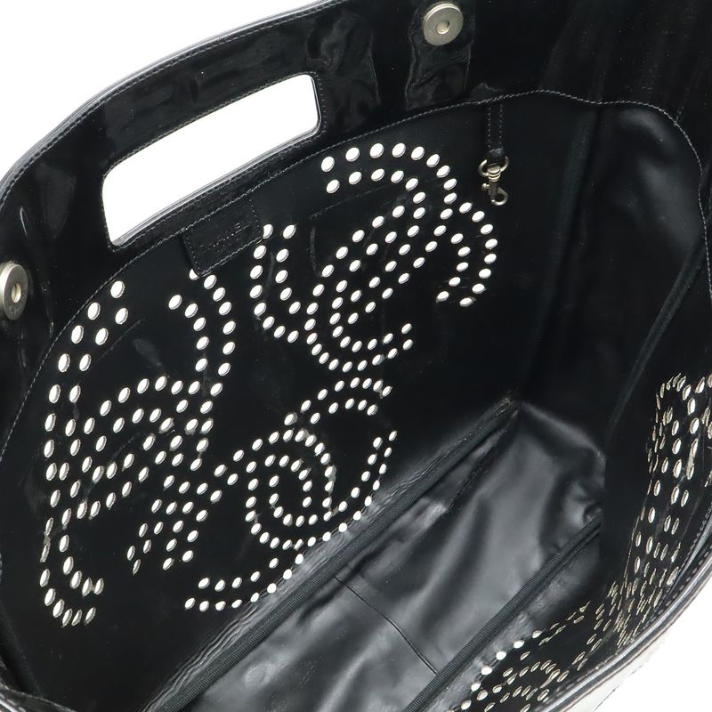 Chanel Triple Coco Perforated Coco Mark Tote Handbag Enamel Patent Leather