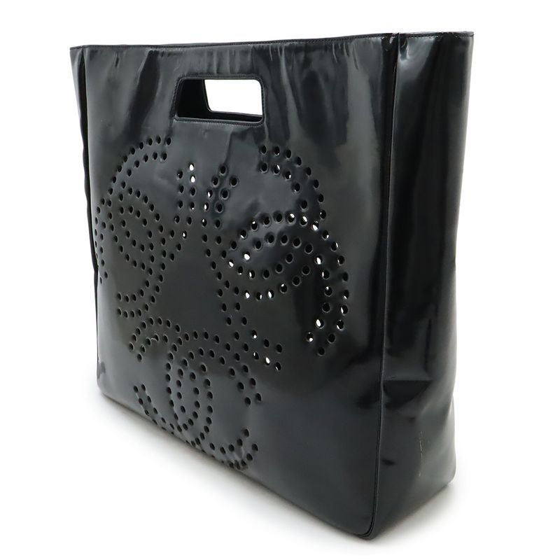 Chanel Triple Coco Perforated Coco Mark Tote Handbag Enamel Patent Leather