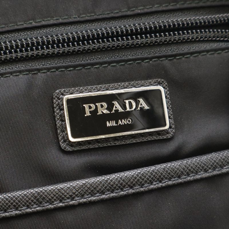 Prada Body Bag Shoulder Bag Crossbody Tessuto Nylon Leather NERO Black Silver