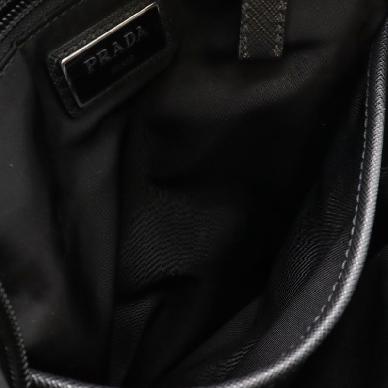 Prada Body Bag Shoulder Bag Crossbody Tessuto Nylon Leather NERO Black Silver