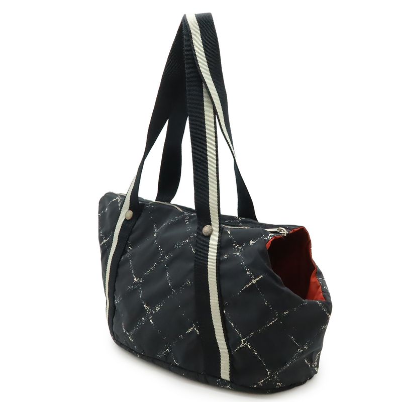 Chanel Travel Line Dog Carrier Pet Carry Tote Bag Dog Cat Pet Nylon Black Red