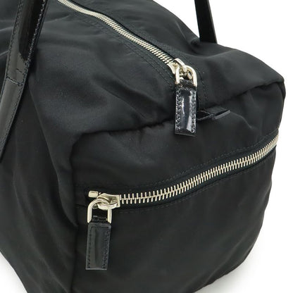 Prada Triangle Logo Handbag Mini Boston Bag Nylon Enamel Patent Leather NERO