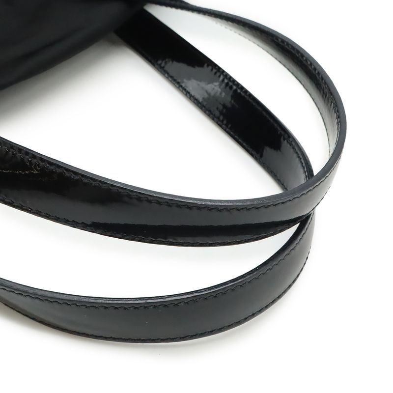 Prada Triangle Logo Handbag Mini Boston Bag Nylon Enamel Patent Leather NERO