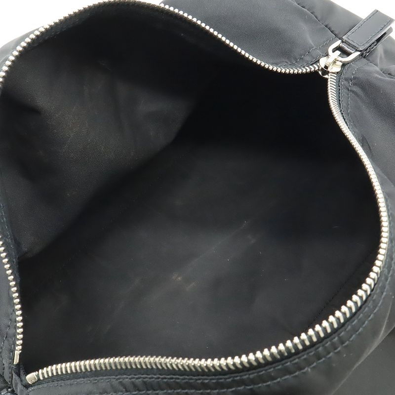 Prada Triangle Logo Handbag Mini Boston Bag Nylon Enamel Patent Leather NERO