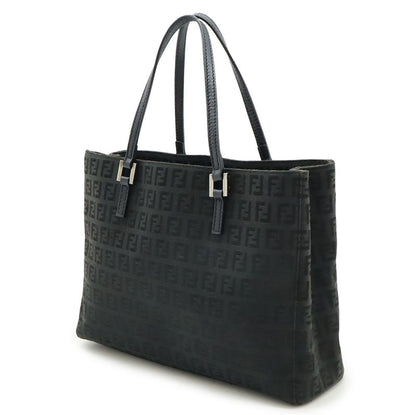 Fendi Zucchino Zucca Pattern Handbag Mini Tote Canvas Leather Black Silver