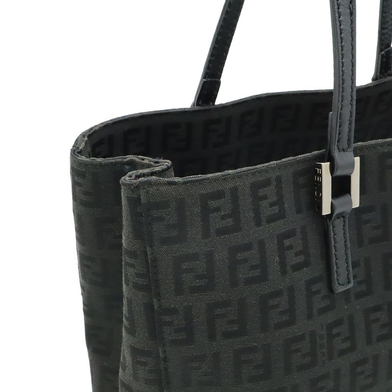 Fendi Zucchino Zucca Pattern Handbag Mini Tote Canvas Leather Black Silver