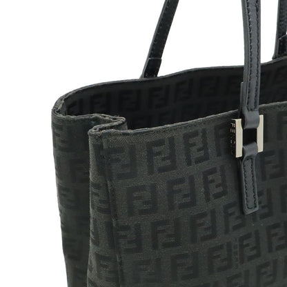 Fendi Zucchino Zucca Pattern Handbag Mini Tote Canvas Leather Black Silver
