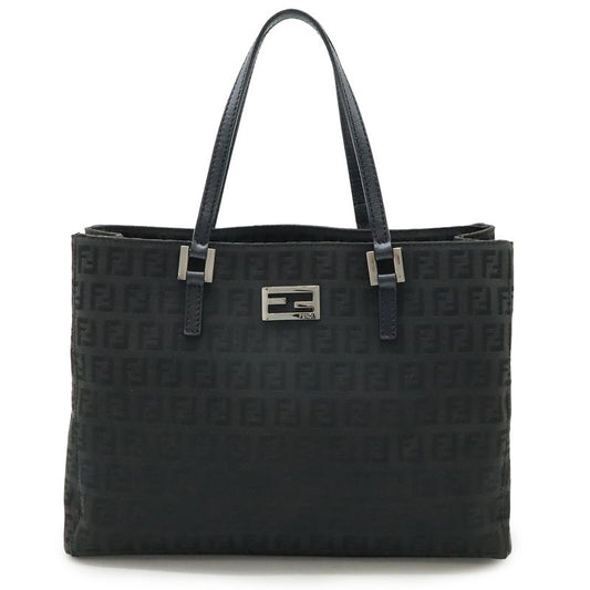 Fendi Zucchino Zucca Pattern Handbag Mini Tote Canvas Leather Black Silver