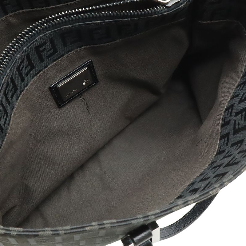 Fendi Zucchino Zucca Pattern Handbag Mini Tote Canvas Leather Black Silver