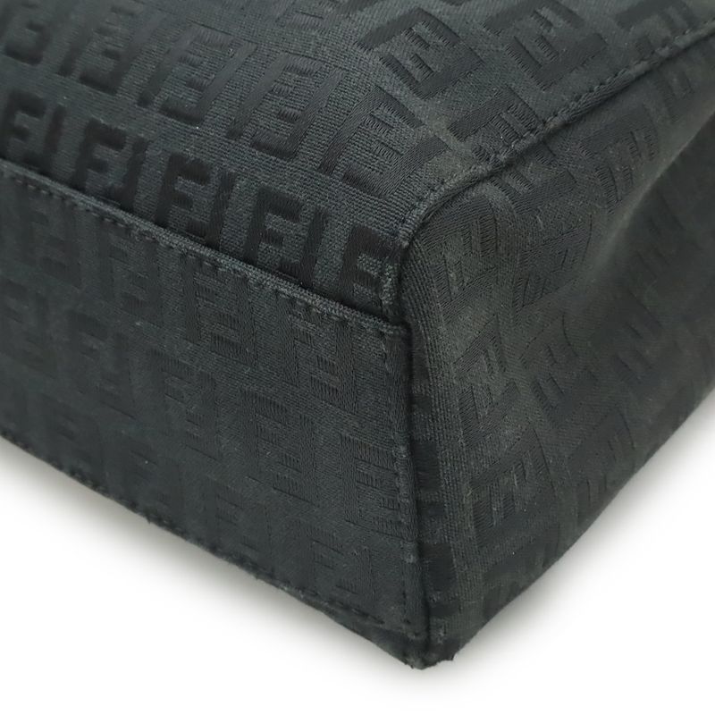 Fendi Zucchino Zucca Pattern Handbag Mini Tote Canvas Leather Black Silver