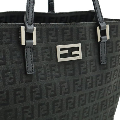 Fendi Zucchino Zucca Pattern Handbag Mini Tote Canvas Leather Black Silver