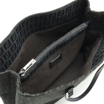 Fendi Zucchino Zucca Pattern Handbag Mini Tote Canvas Leather Black Silver