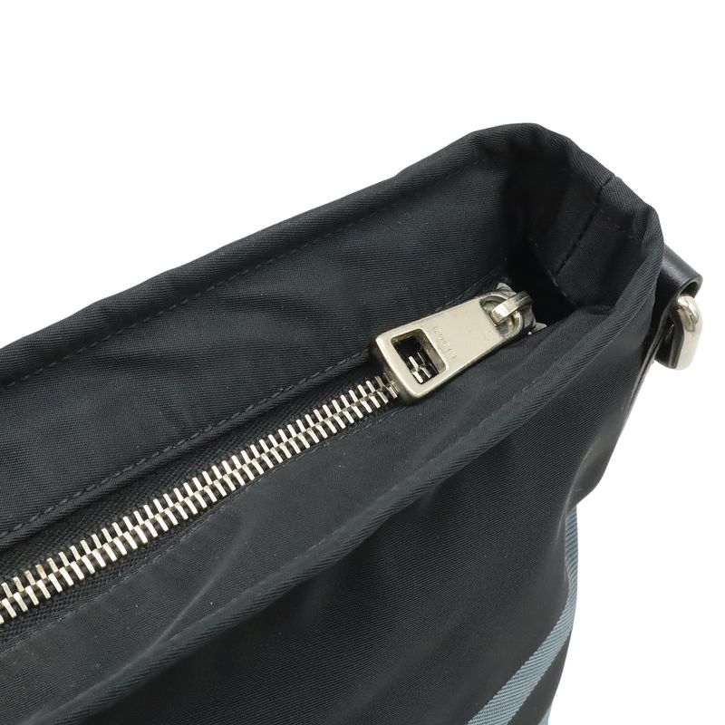 Gucci Diamante Shoulder Bag Crossbody Nylon Leather Black Gray Silver Hardware