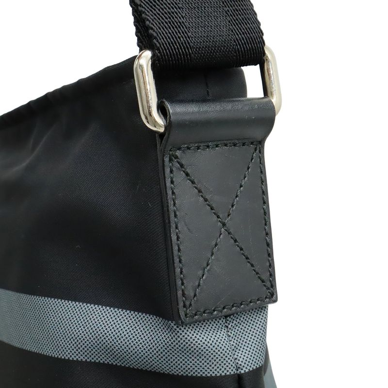 Gucci Diamante Shoulder Bag Crossbody Nylon Leather Black Gray Silver Hardware
