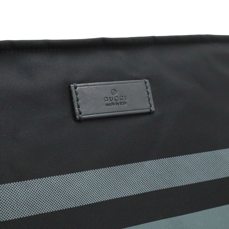 Gucci Diamante Shoulder Bag Crossbody Nylon Leather Black Gray Silver Hardware
