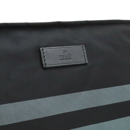 Gucci Diamante Shoulder Bag Crossbody Nylon Leather Black Gray Silver Hardware