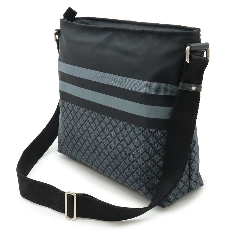 Gucci Diamante Shoulder Bag Crossbody Nylon Leather Black Gray Silver Hardware