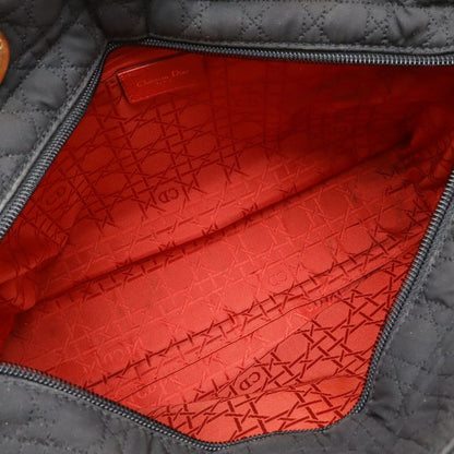 Christian DIOR Lady Dior Cannage Handbag Tote Bag Nylon Black Gold Hardware