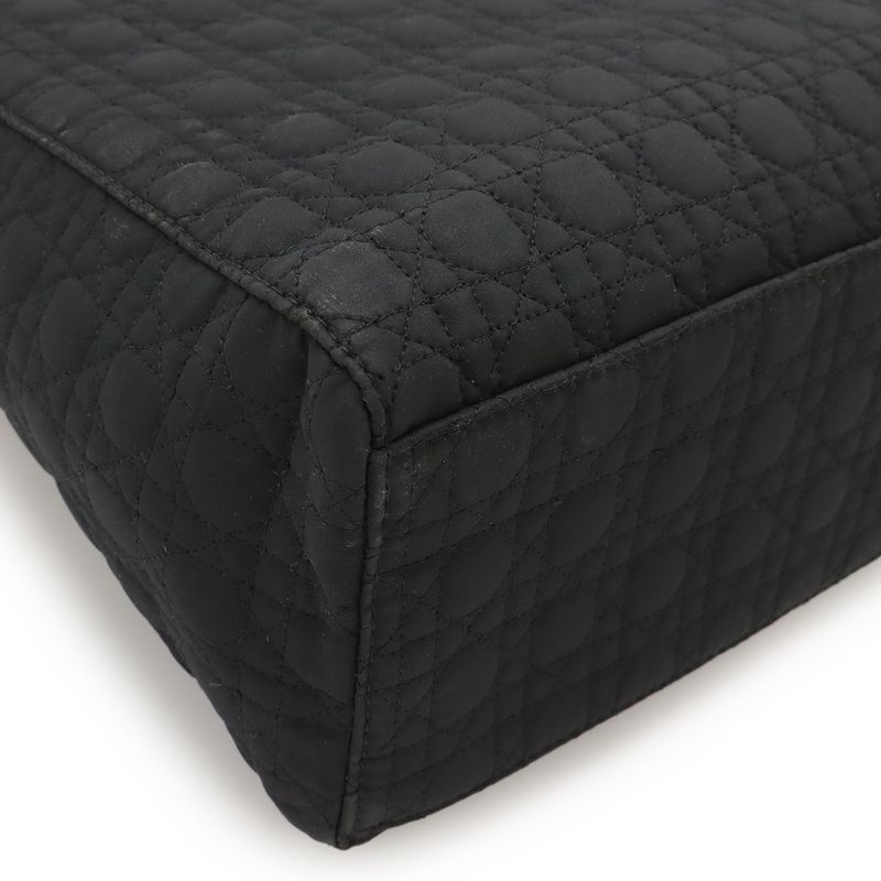 Christian DIOR Lady Dior Cannage Handbag Tote Bag Nylon Black Gold Hardware