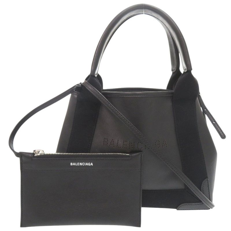 Balenciaga Navy Cabas XS Leather Black 2way Handbag Shoulder Bag Black 1294