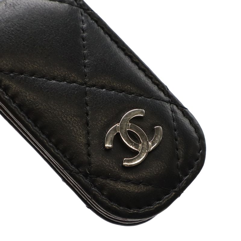 Chanel Matelasse Coco Mark Money Clip Billfold Bill Clip Lambskin Leather Black