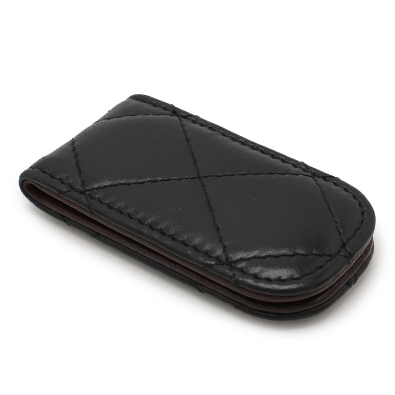 Chanel Matelasse Coco Mark Money Clip Billfold Bill Clip Lambskin Leather Black