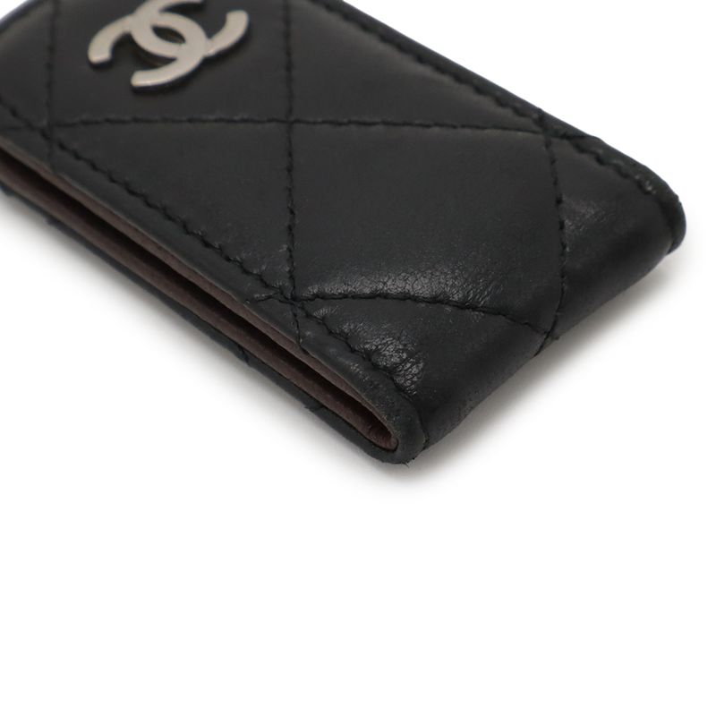 Chanel Matelasse Coco Mark Money Clip Billfold Bill Clip Lambskin Leather Black