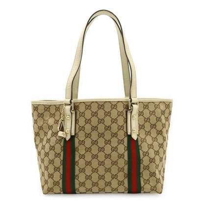 Gucci GG Canvas Sherry Line Tote Bag Shoulder Bag Leather Beige Ivory With