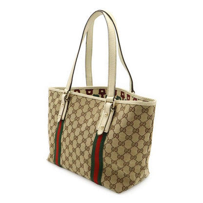Gucci GG Canvas Sherry Line Tote Bag Shoulder Bag Leather Beige Ivory With